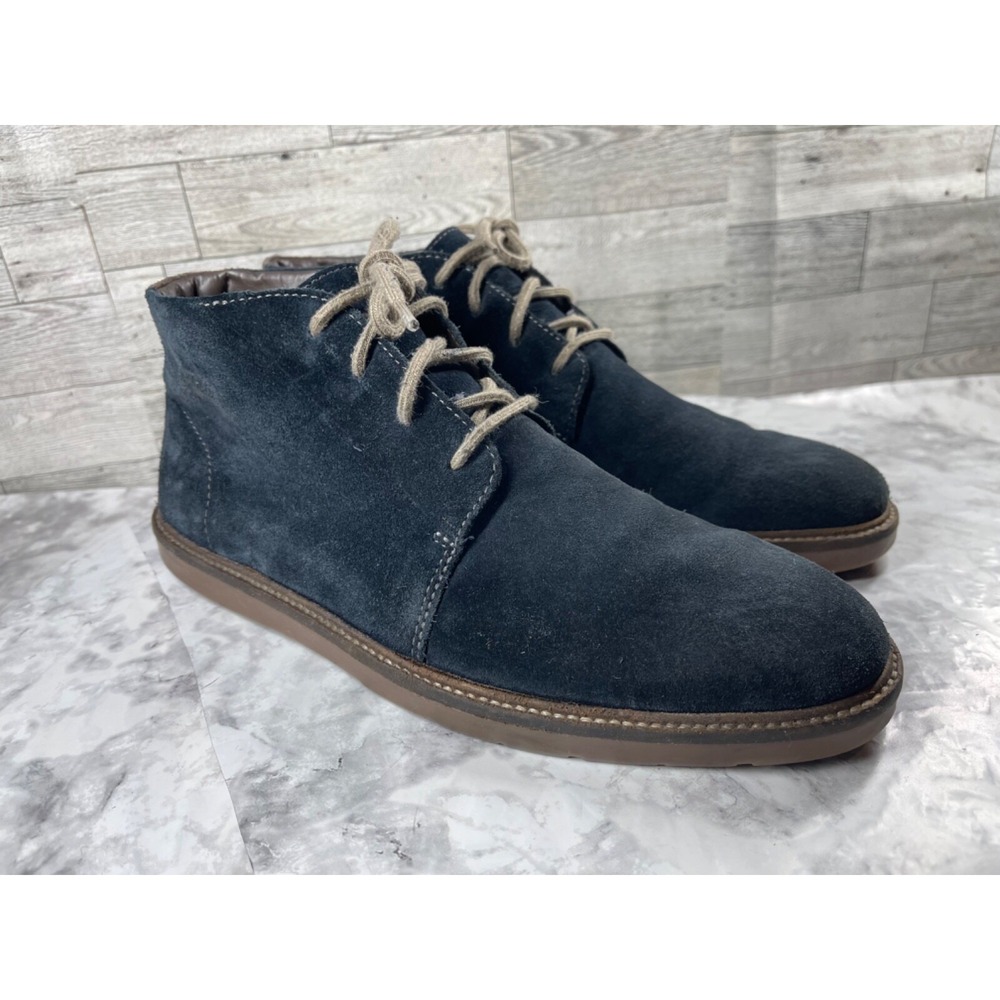 Clarks Bushacre Blue Suede Chukka Boots Mens 9.5M Lace Up Career Work Shoes